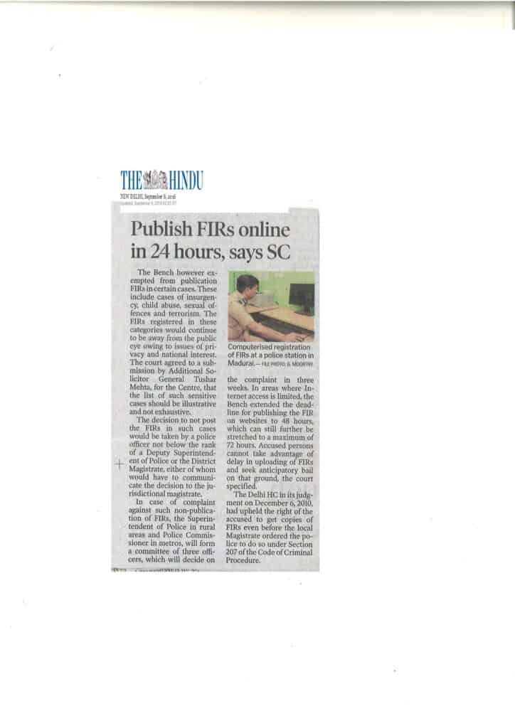 Publish FIRs online in 24 hours says SC